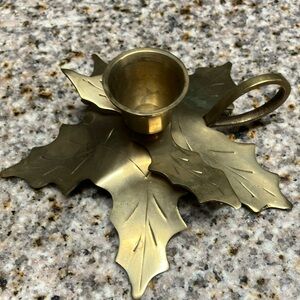 Christmas vintage poinsettia flower solid brass candle stick holder